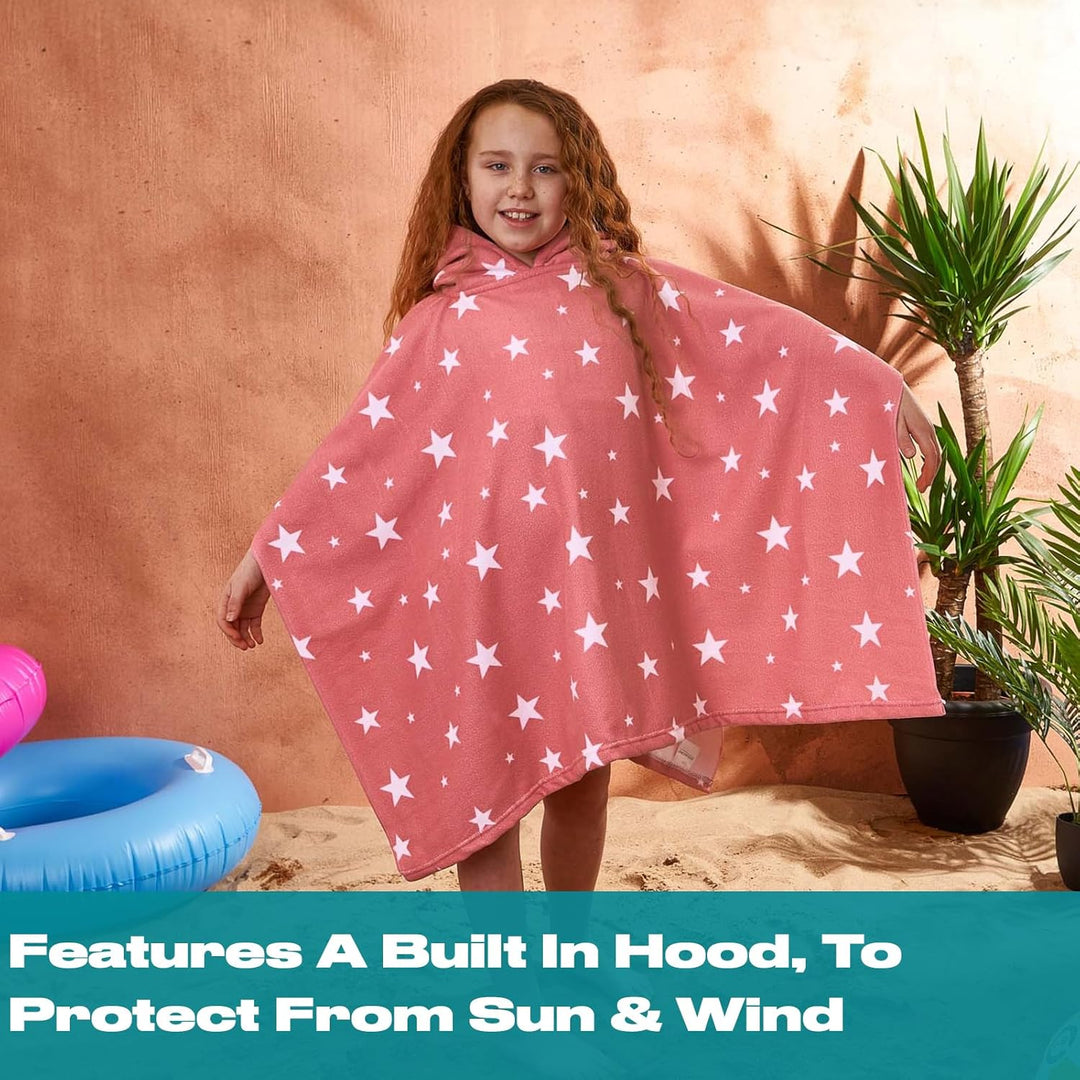 DREAMSCENE Kinder Poncho Handtuch mit Kapuze, Schwimmbad-Wickelmantel, schnell trocknend, weiche Mik