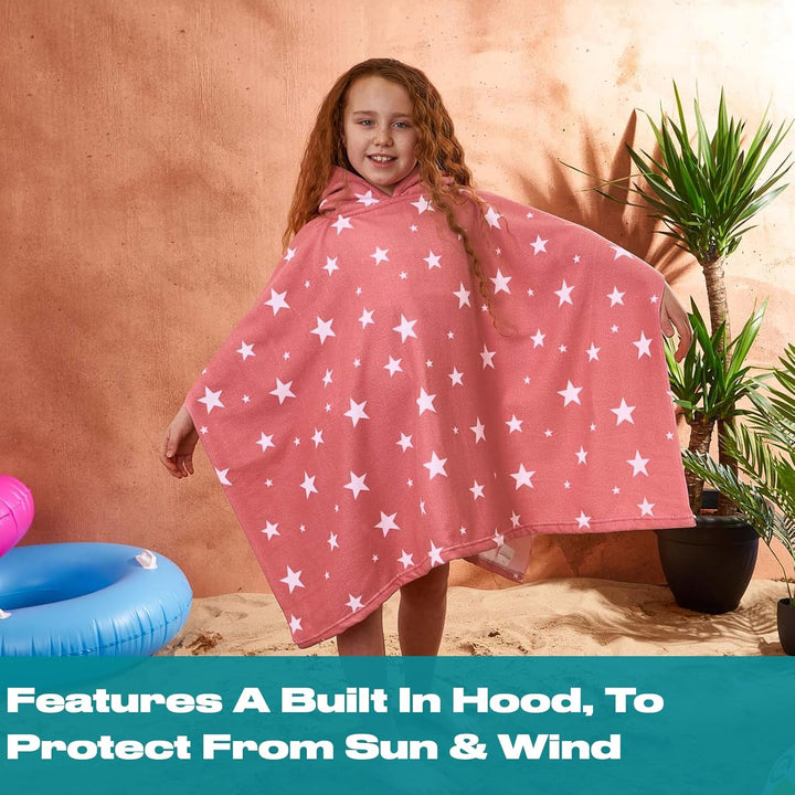 DREAMSCENE Kinder Poncho Handtuch mit Kapuze, Schwimmbad-Wickelmantel, schnell trocknend, weiche Mik