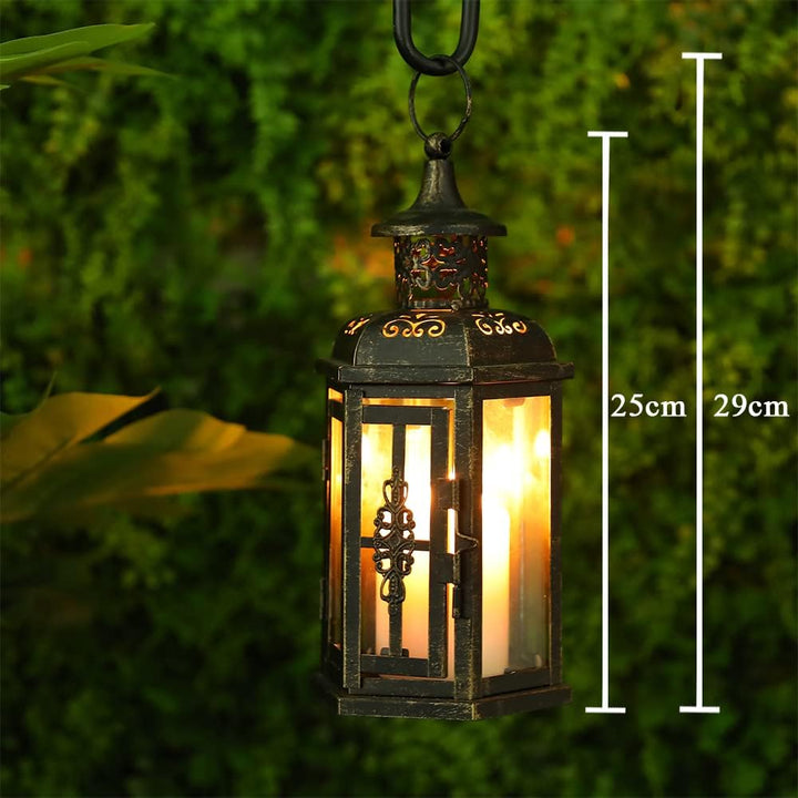JHY Design 25cm Hohe Hängende Laterne, Deko Metall GlasscheibenKerzenhalter Vintage Laternen, Kerzen