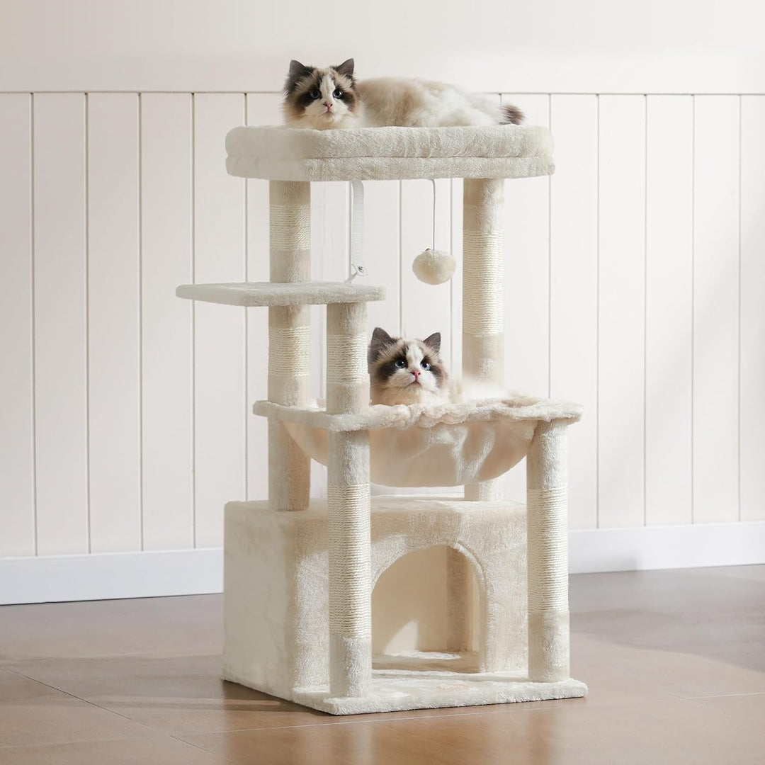 Heybly Kratzbaum, Katzenbaum mit Extra Grossem, Weichem Katzenkorb, Katzenkratzbaum mit Geräumigem K