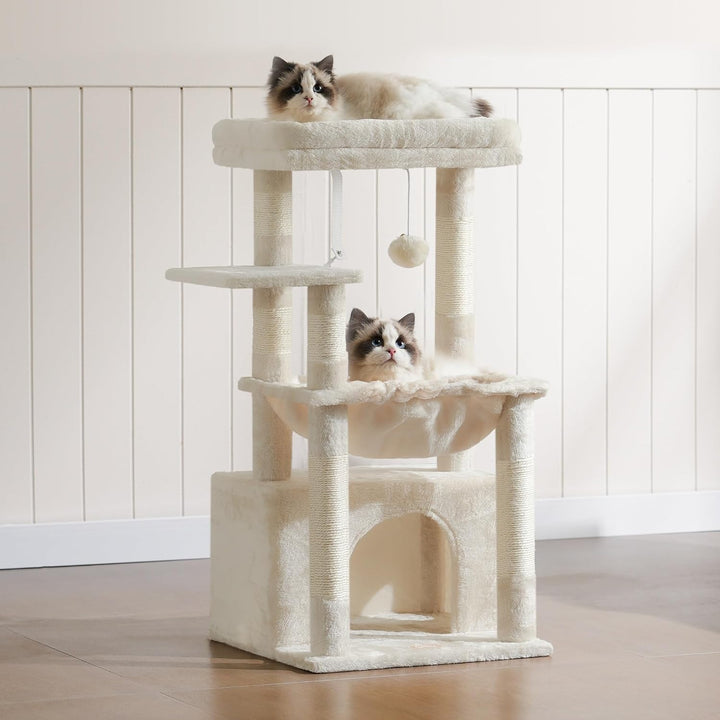 Heybly Kratzbaum, Katzenbaum mit Extra Grossem, Weichem Katzenkorb, Katzenkratzbaum mit Geräumigem K