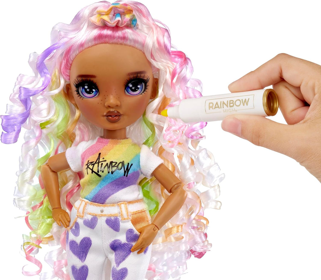 Rainbow High Color & Create DIY Modepuppe - Lila Augen, Locken, extra Top & Schuhe, abwaschbare Rege