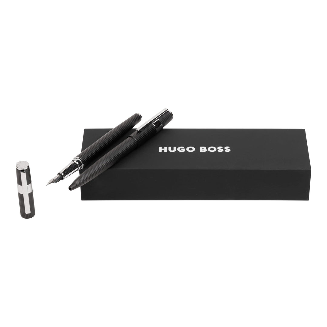 Hugo Boss Set Gear Pinstripe Black/Chrome Kugelschreiber & Füllfederhalter, in der Farbe Schwarz, HP