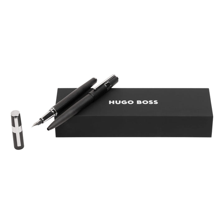 Hugo Boss Set Gear Pinstripe Black/Chrome Kugelschreiber & Füllfederhalter, in der Farbe Schwarz, HP