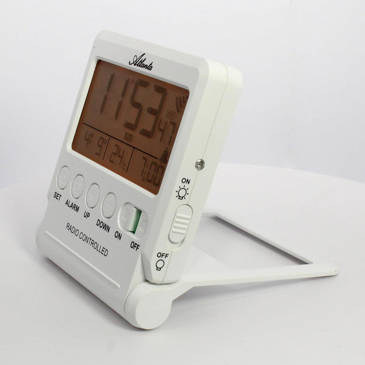 Atlanta Funkwecker Digital LCD Reisewecker Licht Snooze Temperatur - 1805/0 Weiss