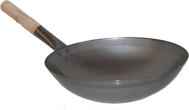 WOK SET, Pfanne 40 cm Ø runder Boden Carbon Stahl für Gasherd und Induktion Mulde + Wok Ring zum Abs