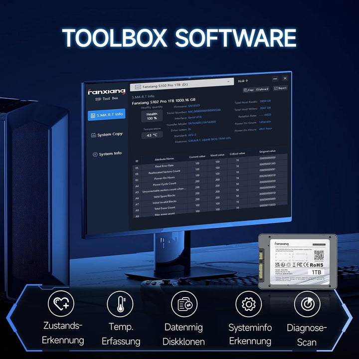 fanxiang SATA SSD 1TB Interne Festplatte 2,5 Zoll, 570MB/s Lesen, 520MB/s Schreiben, Interne SSD mit