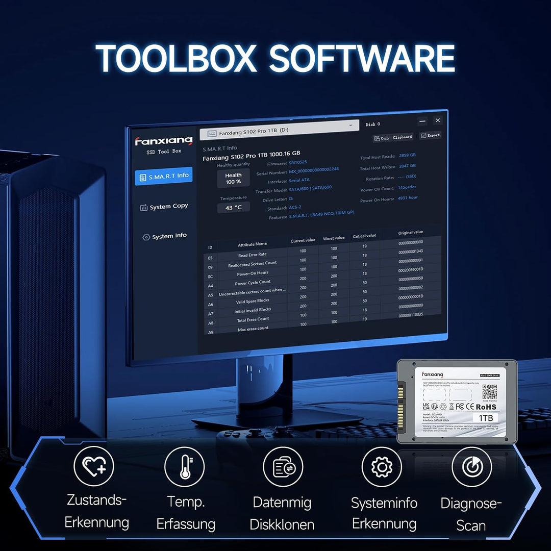 fanxiang S102 Pro 500GB 2,5 Zoll SSD Internes Solid State Drive, SATA III 6 Gb/s, bis zu 560 MB/s, S