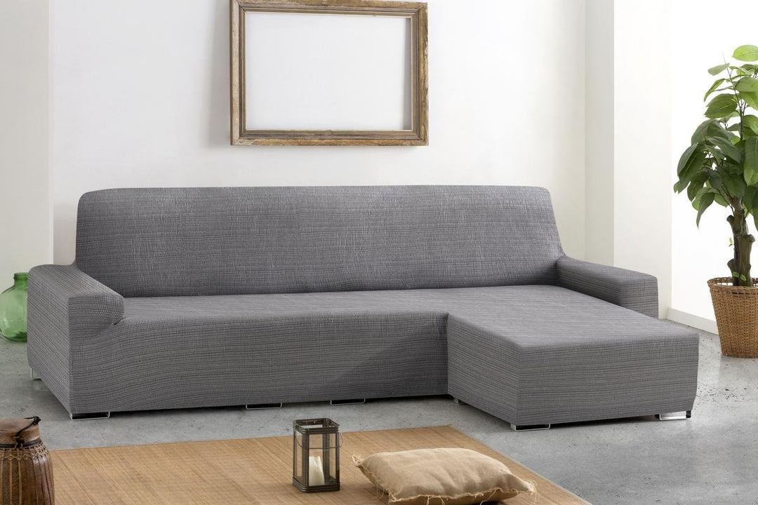 Eysa Aquiles elastisch Sofa überwurf Chaise Longue kurzer arm rechts, frontalsicht, Farbe 06-grau, P