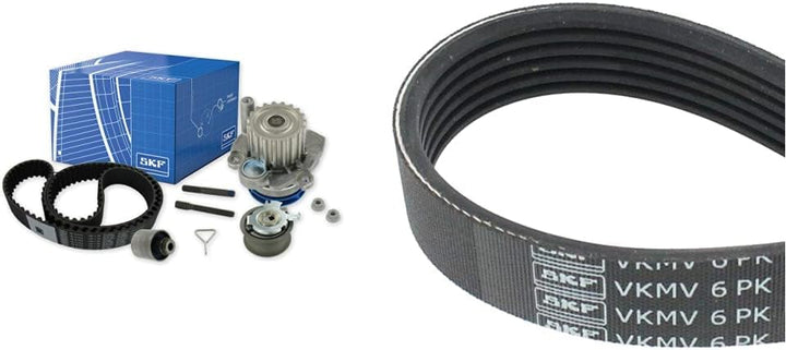SKF VKMC 01250-1 Wasserpumpe + Zahnriemensatz & VKMV 6PK1050 Keilrippenriemen Bundle mit Keilrippenr