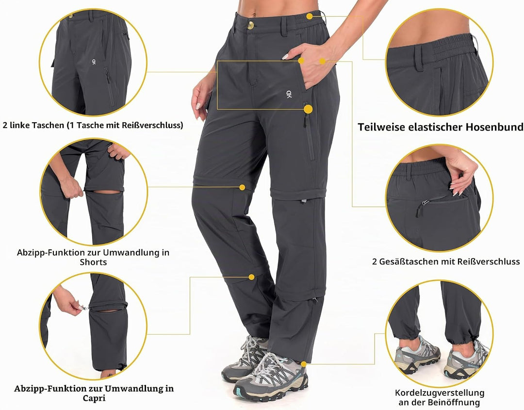 Little Donkey Andy Wanderhose Damen Zip Off Stretch Cabrio Softshellhose Schnell Trocknende mit Reis