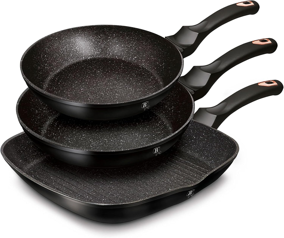 Berlinger Haus Black Rose Set of 2 Frying Pans and Grill Induction 20-24-28 cm, Forged Aluminium, Ec