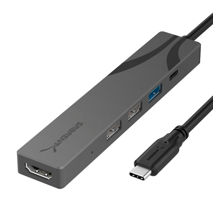 SABRENT Multi-Port-USB-C-Hub mit HDMI 4K@60 Hz, 3X USB-Anschlüsse, unterstützt Power Delivery (PD3.0