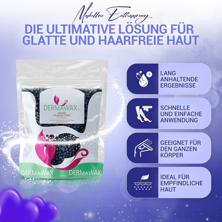 Dermawax 2 kg Azulen Waxing Perlen- Professionelle Heisswachs Wachsperlen zur Haarentfernung- Anwend