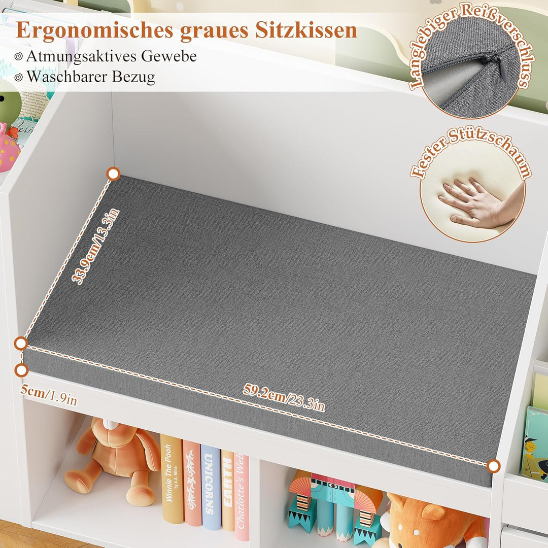 HOCSOK Kinderregal, Bücherregal Kinder mit Boxen auf Rollen, Spielzeugregal Kinderregal Aufbewahrung