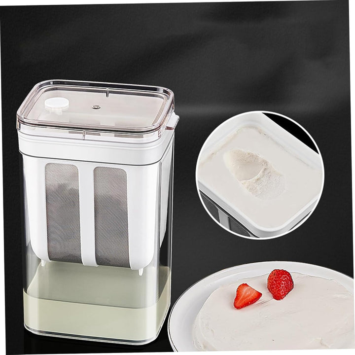 Joghurtsieb, 1,1l griechischer Joghurtsieb mit einem feinen Netzbeutel und Deckelleckfisch, BPA-frei