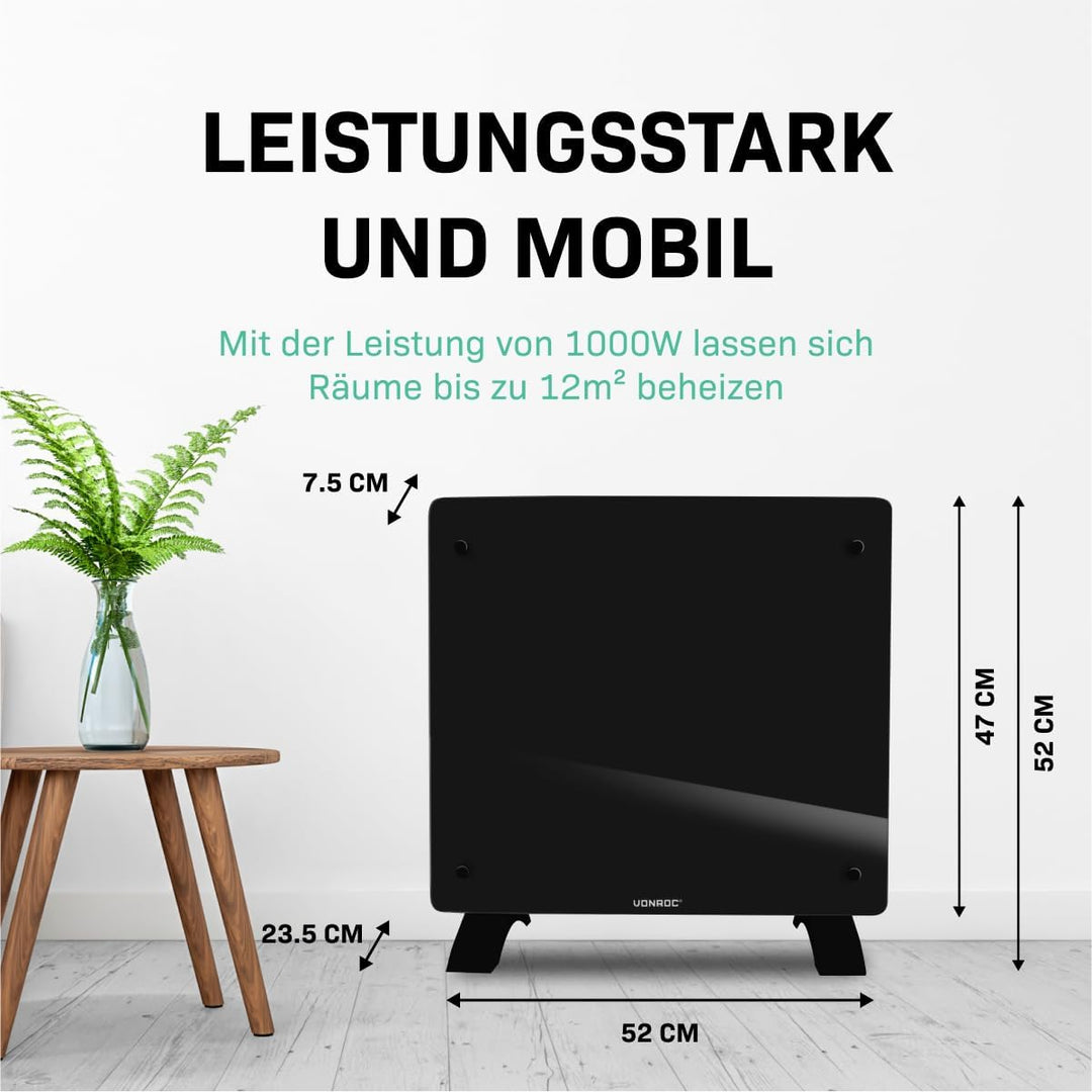 VONROC Elektroheizung, Konvektor-Heizung - Energiesparende elektrische Heizung bis 12m2 - Wand-/Bode