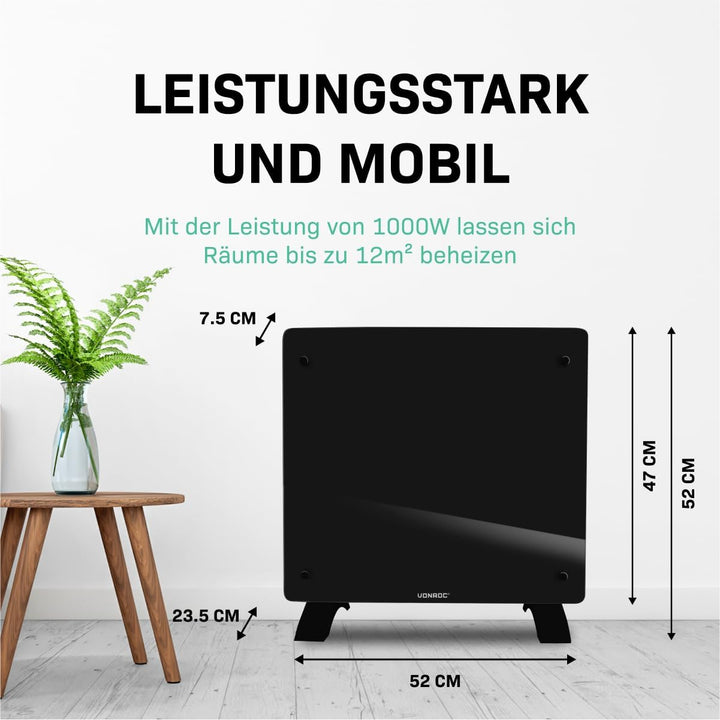 VONROC Elektroheizung, Konvektor-Heizung - Energiesparende elektrische Heizung bis 12m2 - Wand-/Bode
