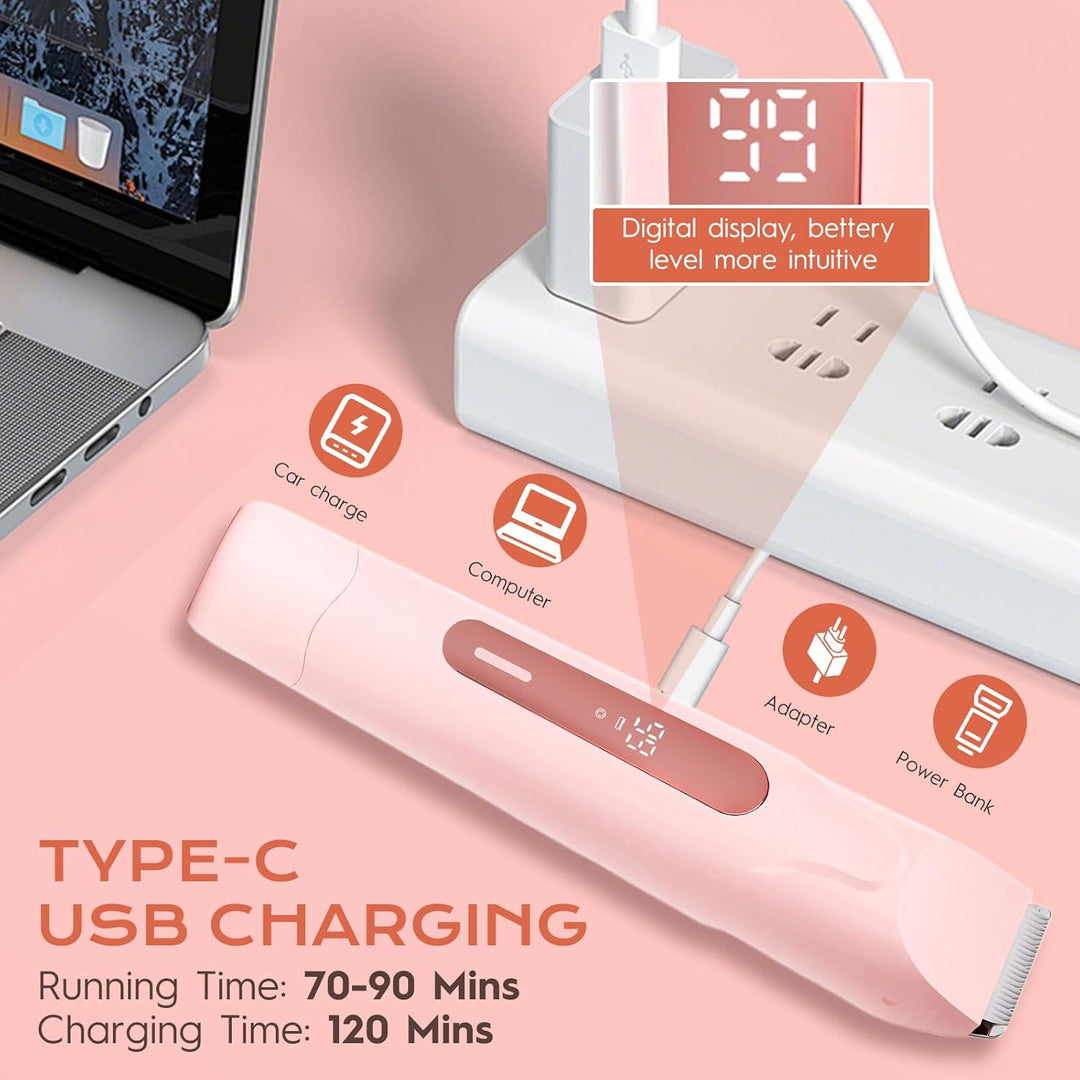 XkuiHF Damenrasierer Elektro 2in1 - Bikini Trimmer & Intimrasierer Kabellos - Nass/Trockenrasur, Dop