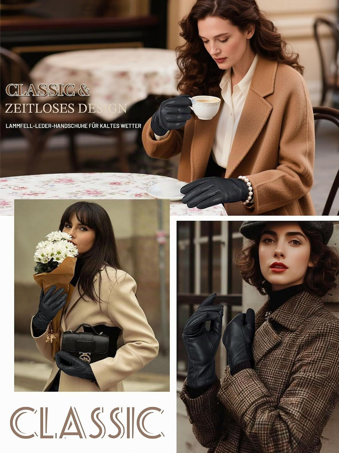 GSG SINCE 1998 Echtes Lammfell Lederhandschuhe für Damen Warm Gefütterte Touchscreen Winterhandschuh
