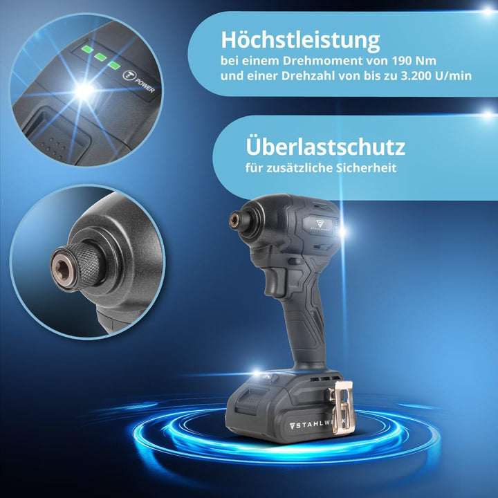 STAHLWERK Akku-Schlagbohrschrauber ADS-190 ST – 20 Volt-System und Brushless-Technologie Akkuschraub