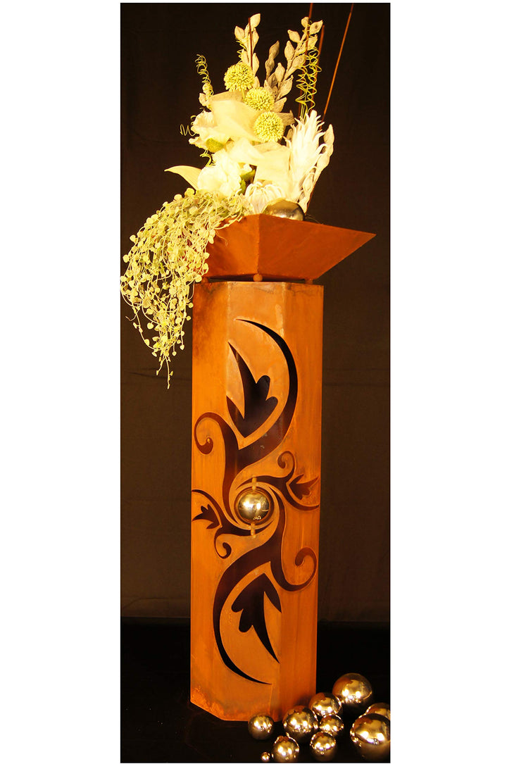 8-Eck Säule Pandora + Schale Classic Edelrost Rost Metall Gartendeko Garten Stele