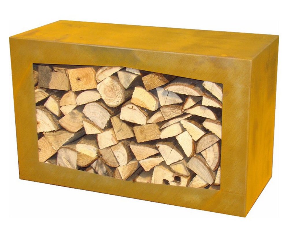 Yerd Holzbox: stabiles Kaminholz-Regal 80x50x35cm Corten-Stahl oder Stahl schwarz, verschweisst, sta