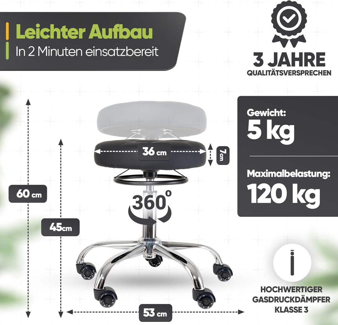 Bürohocker Ergonomisch [TESTSIEGER] Rollhocker Sitzhocker Höhenverstellbar [48-68cm] Ergonomischer H