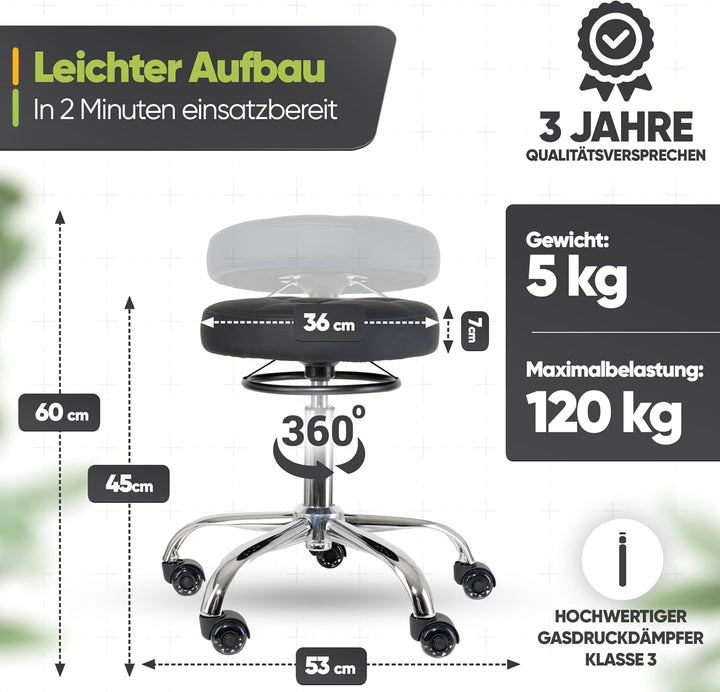 Bürohocker Ergonomisch [TESTSIEGER] Rollhocker Sitzhocker Höhenverstellbar [48-68cm] Ergonomischer H