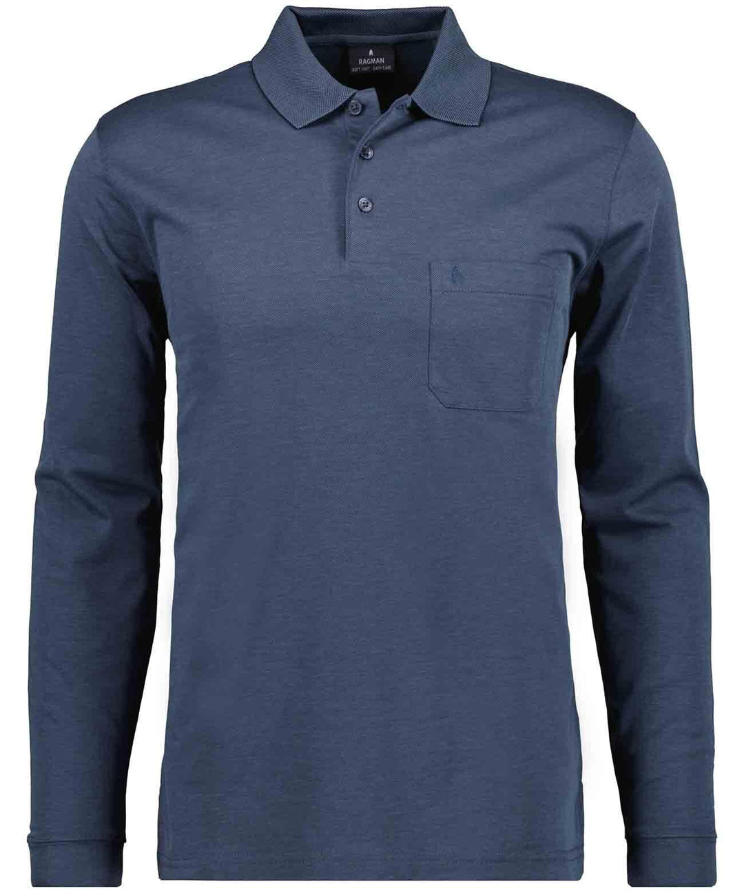 RAGMAN Herren Softknit-Polo mit Brusttasche, Langarm S Azur, S Azur