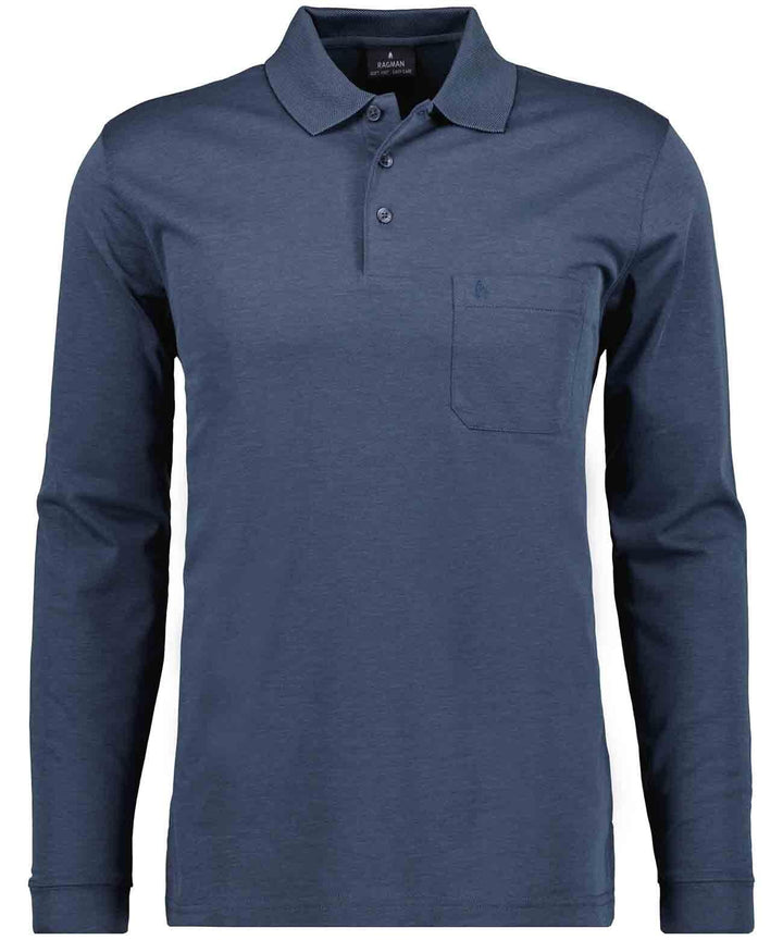 RAGMAN Herren Softknit-Polo mit Brusttasche, Langarm S Azur, S Azur