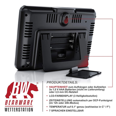CSL - Funk Wetterstation mit Farbdisplay und Aussensensor - Innen und Aussentemperatur - Barometer m