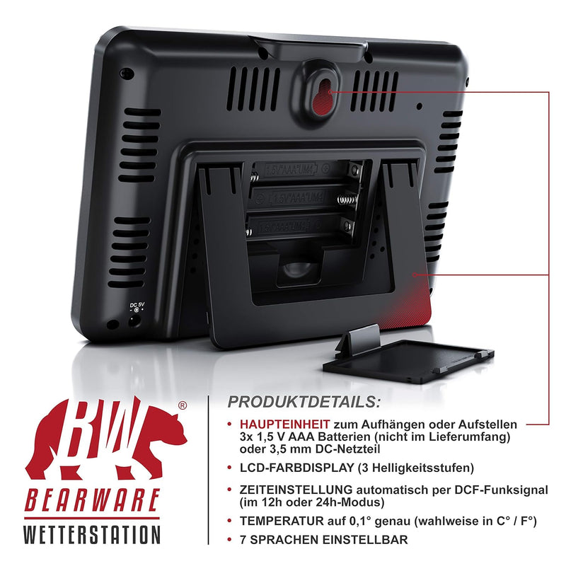 CSL - Funk Wetterstation mit Farbdisplay und Aussensensor - Innen und Aussentemperatur - Barometer m