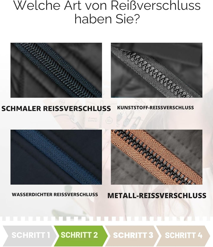 Zlideon Reissverschluss Reparaturset für schmale Reissverschlüsse – 4 Stück, Schwarz | Sofortiger Er