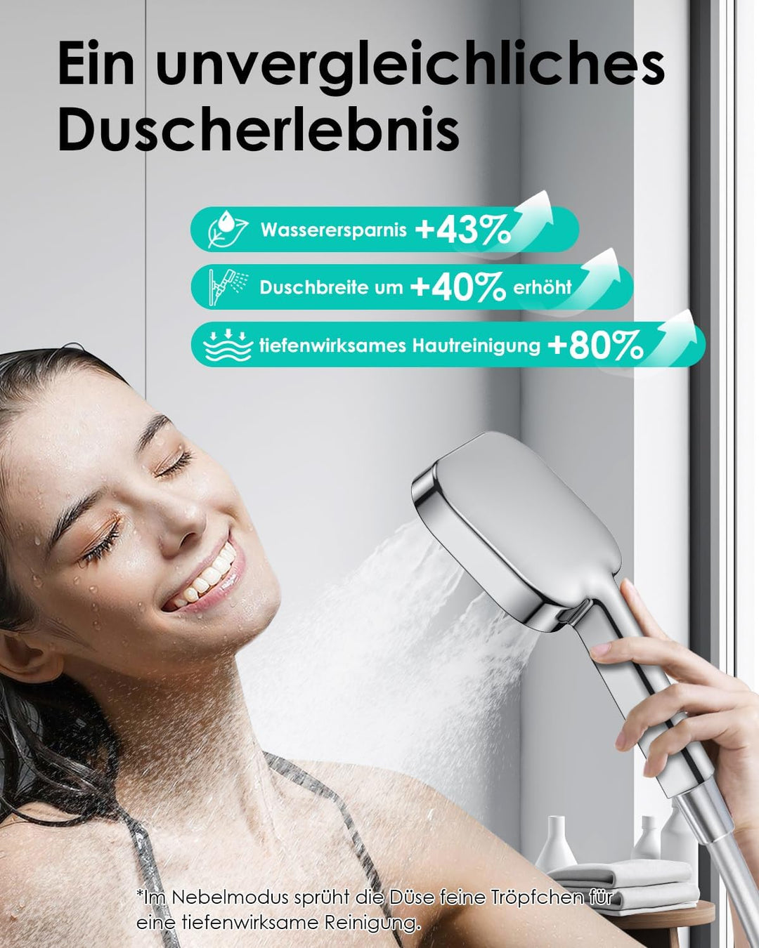 Duschkopf Wassersparend, Duschbrause Gross 135mm, Handbrause mit Antikalk-Funktion 【Lebensmittelecht