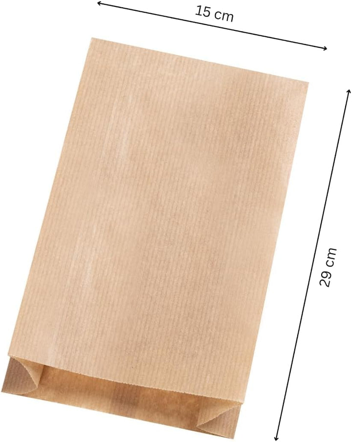 1000 Papiertüten Braun 15 x 29 cm | Papiertüten für Süss | Verpackung | Mittagessen | Sandwich | Geb