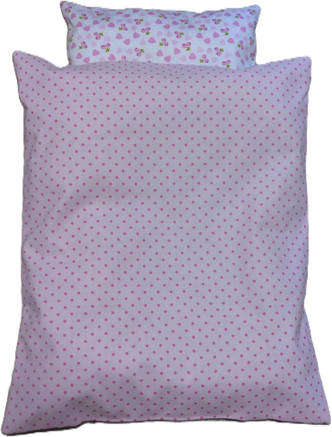 Puppenbettwäsche rosa Herzchen-Design, 4 Variaten, für Puppenwagen,-bett oder Puppenbuggy (Spitze),