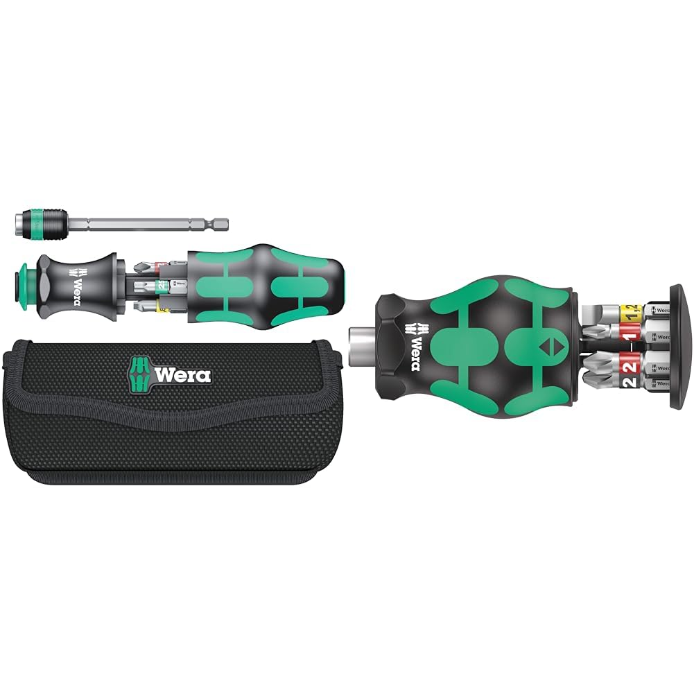 Wera 05051016001 Kraftform Kompakt 20 Tool Finder 1, mit Tasche, 7-teilig, Schwarz Grün, One size &