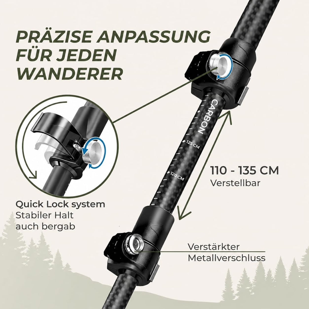 Wanderstöcke Teleskop [Carbon oder Aluminium] - Nordic Walking Stöcke Damen/Herren Ultraleichte - Tr