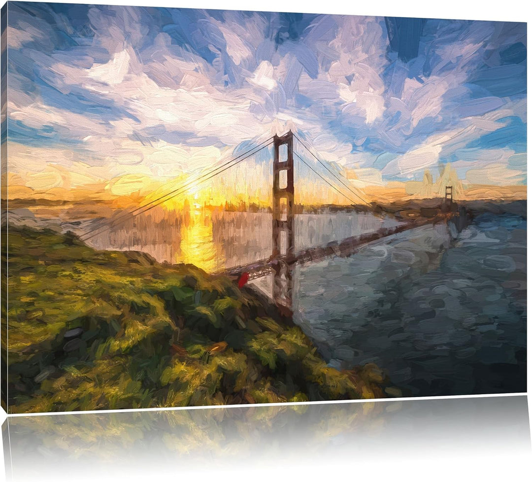 Pixxprint Gigantische Golden Gate Bridge in San Francisco Pinsel Effekt, Format: 100x70 auf Leinwand