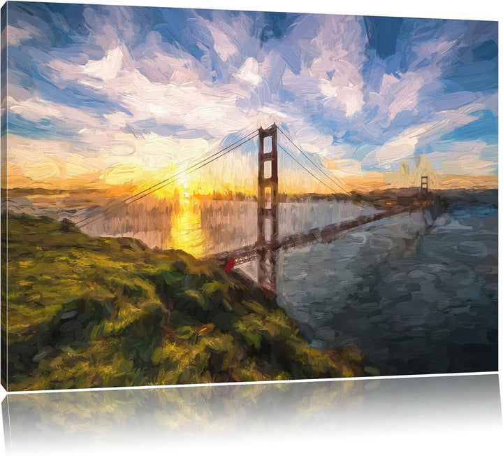 Pixxprint Gigantische Golden Gate Bridge in San Francisco Pinsel Effekt, Format: 100x70 auf Leinwand