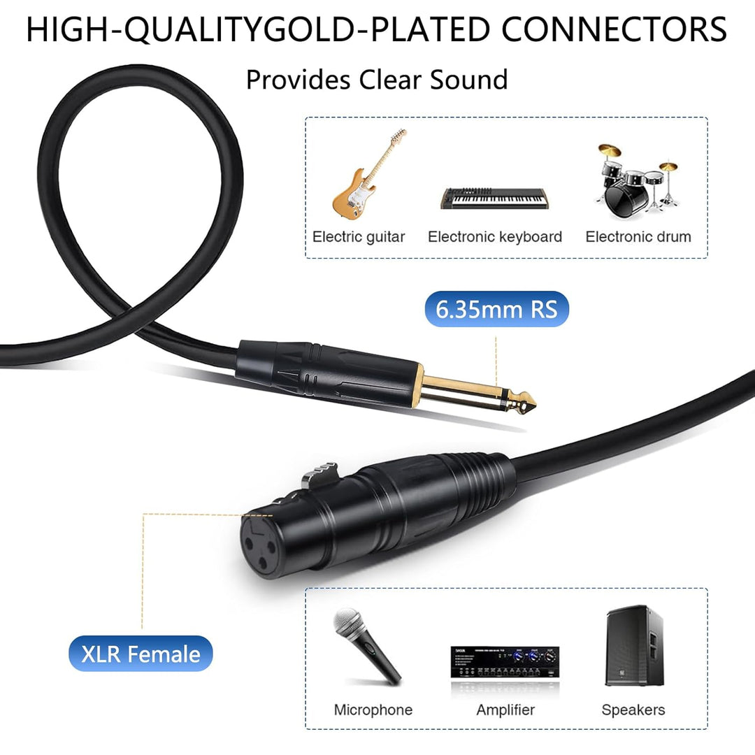 XLR-Kabel 5 m, XLR-Buchse auf 6,35 mm TS Mono mit 1/8 (3,5 mm) Adapter, XLR-Mikrofonkabel, Klinke, u