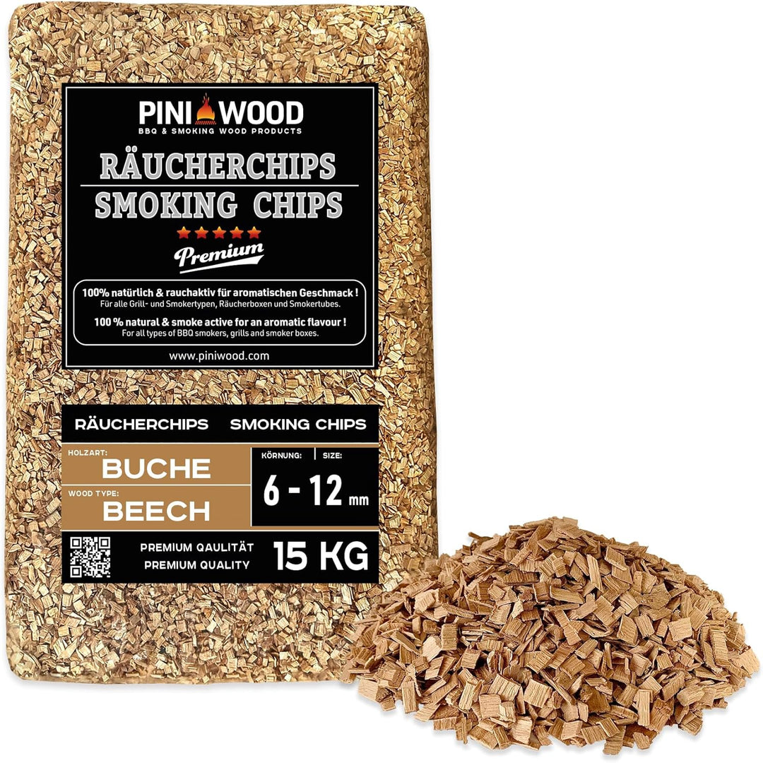 PINI 15 Kg Räucherchips Buche 6-12 mm Smoking Chips Räucherspäne