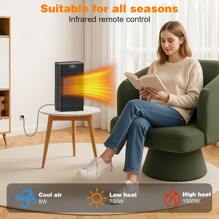 Heizlüfter 1500W，PTC Keramik Heizlüfter Energiesparend Leise mit ECO Modus,4 Heizmodi mit 70 ° Oszil
