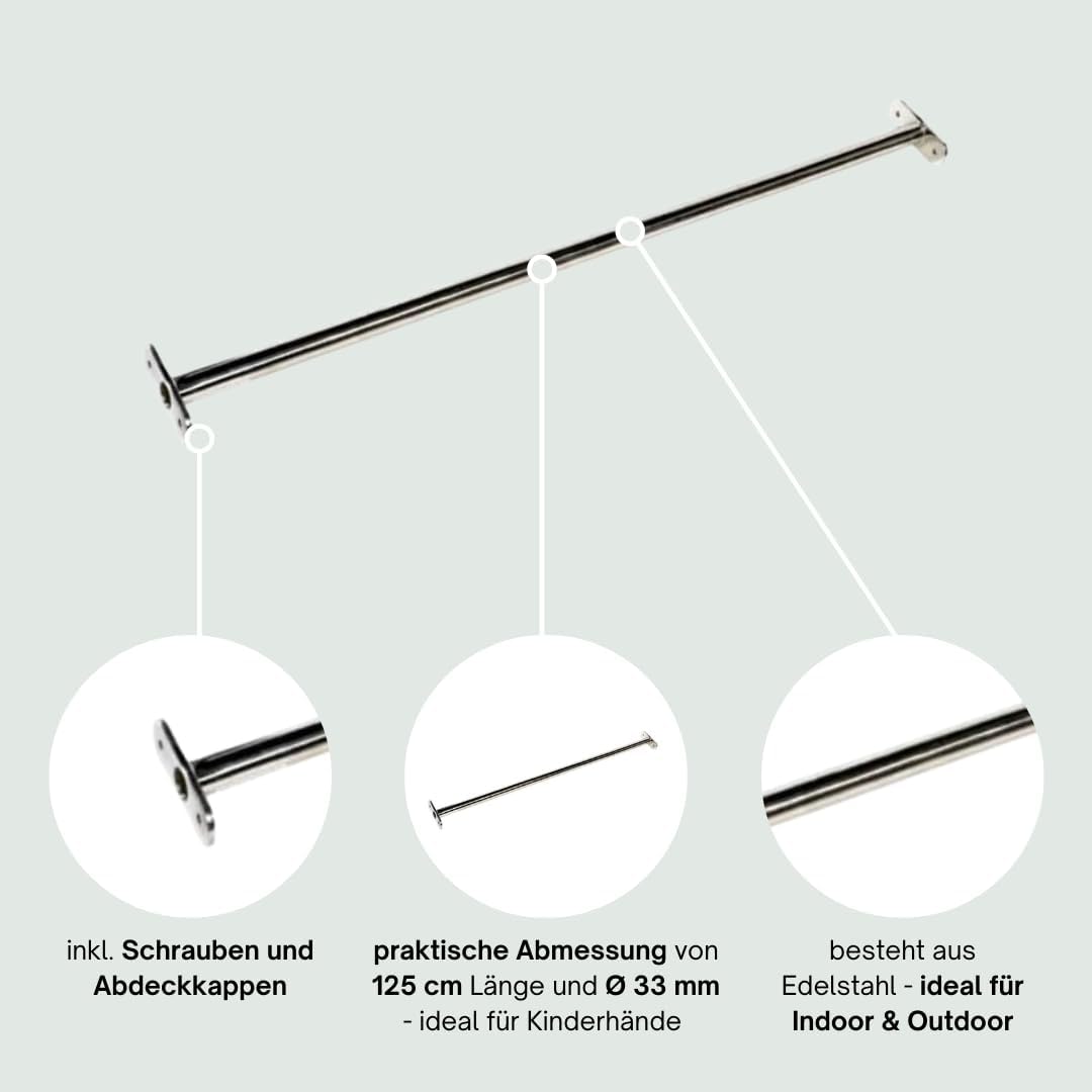 h2i Kinder Reckstange Turnstange Klimmzugstange 90 oder 125 cm lang/Farbe rot - gün - edelstahl (125