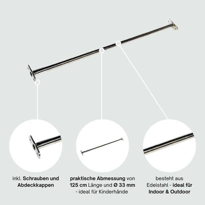 h2i Kinder Reckstange Turnstange Klimmzugstange 90 oder 125 cm lang/Farbe rot - gün - edelstahl (125