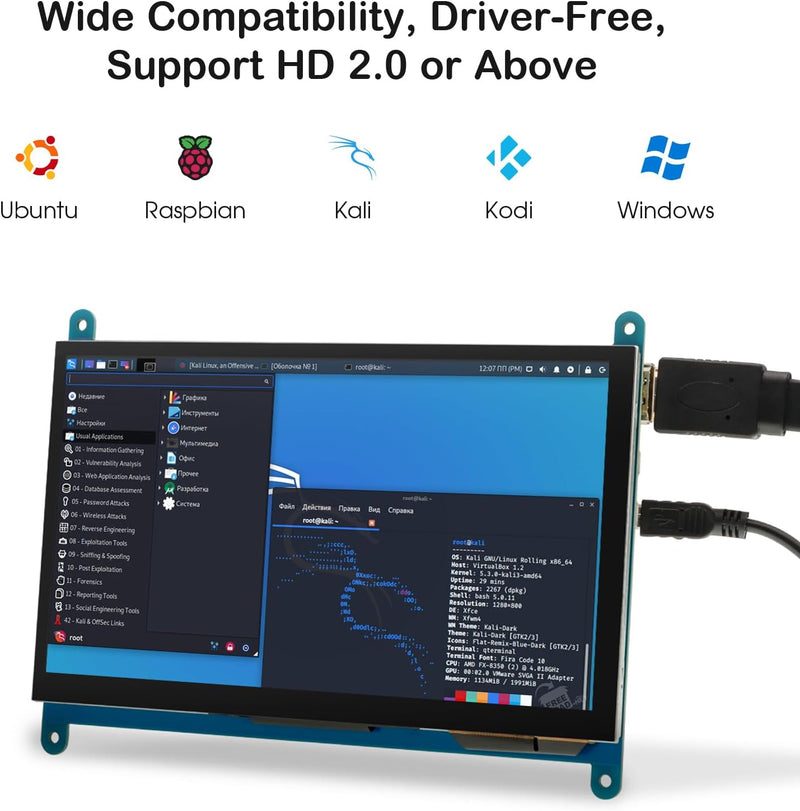 ELECROW Monitor Display Anzeigen IPS Bildschirm-7 Zoll 1024X600 HD TFT LCD mit Touchscreen für Himbe