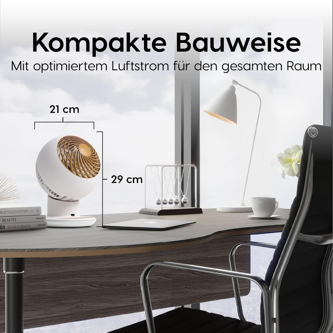 Iris Ohyama Woozoo, Ultra-starker, leiser & tragbarer Tischventilator, 30m², Reichweite 25m, Multidi