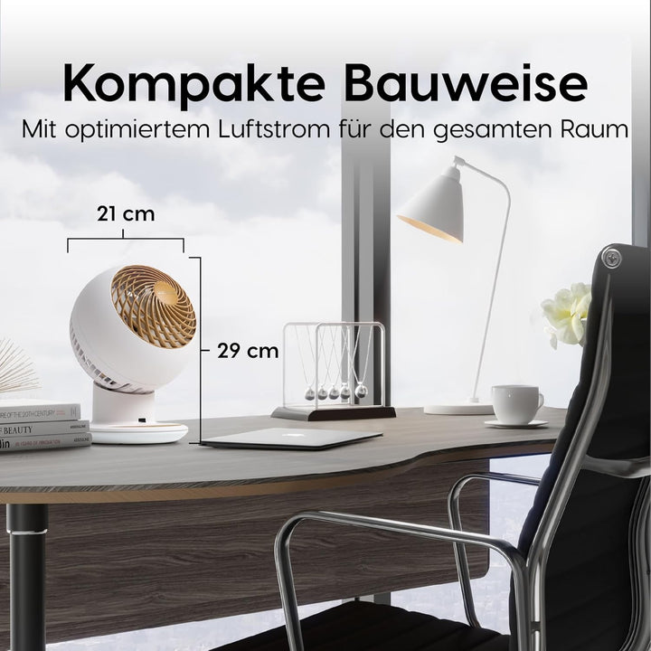 Iris Ohyama Woozoo, Ultra-starker, leiser & tragbarer Tischventilator, 30m², Reichweite 25m, Multidi