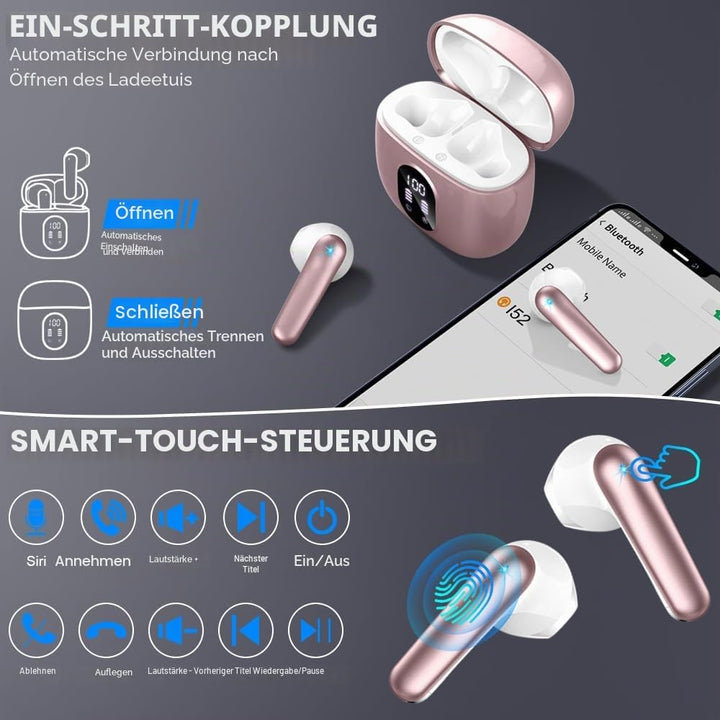 Bluetooth Kopfhörer, Kopfhörer Kabellos Bluetooth 5.3 In Ear Kopfhörer Bluetooth mit 4 Mic, 50H Kabe
